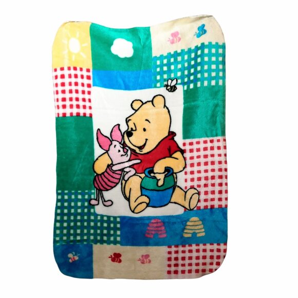 Vintage Disney Winnie The Pooh & Piglet Bee Honey Pot Security Blanket 26" X 42" - Picture 1 of 5